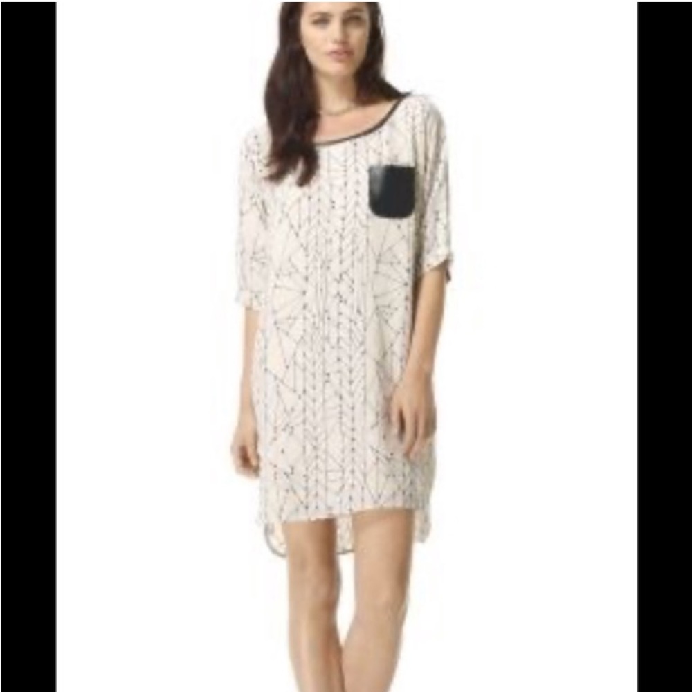 Club Monaco Lori silk printed dress leather detail